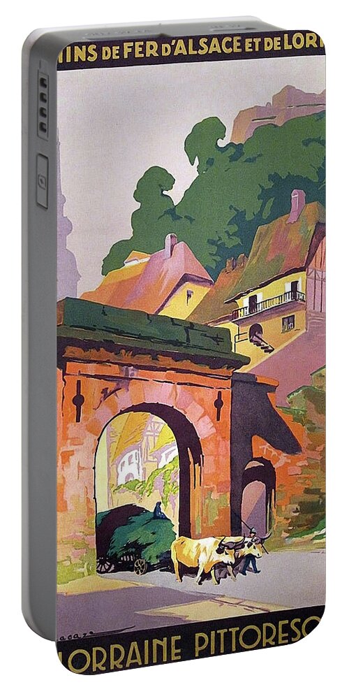 Alsace Portable Battery Charger featuring the painting Alsace, Lorraine, France, vintage travel poster by Long Shot