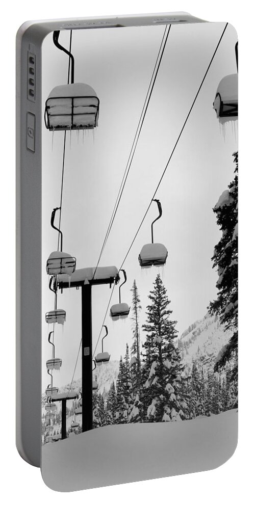 Chairlift Portable Battery Charger featuring the photograph Alta October by Brett Pelletier