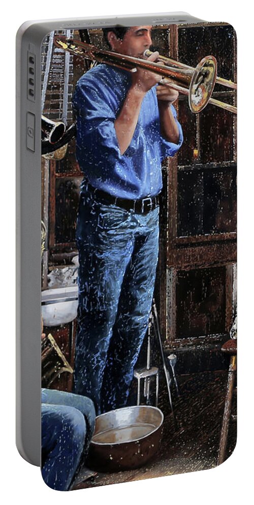 Trunpet Portable Battery Charger featuring the painting Altri Suoni by Guido Borelli