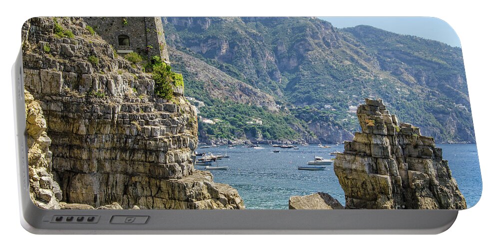 Positano Portable Battery Charger featuring the photograph Amalfi fortress by Maria Rabinky