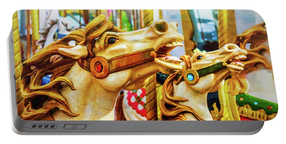 Magical Carousels Portable Battery Charger featuring the photograph Amazing Carrousel Horses by Garry Gay