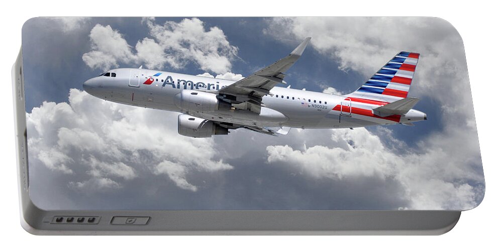 Airbus Portable Battery Charger featuring the digital art American Airlines Airbus A319 by Airpower Art