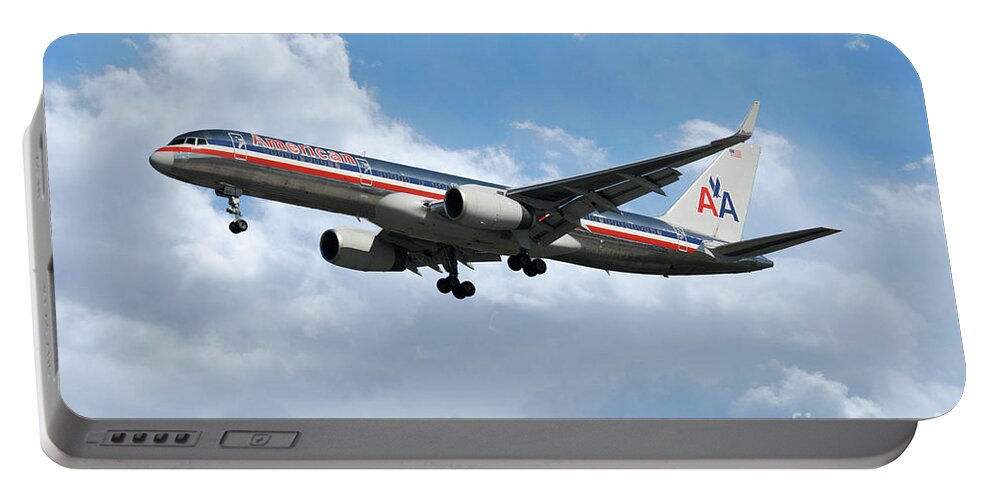 Boeing Portable Battery Charger featuring the digital art American Airlines Boeing 757 by Airpower Art