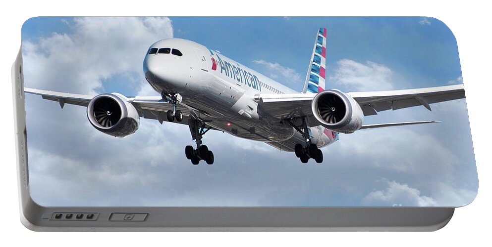 Boeing Portable Battery Charger featuring the digital art American Airlines Boeing 787 Dreamliner by Airpower Art