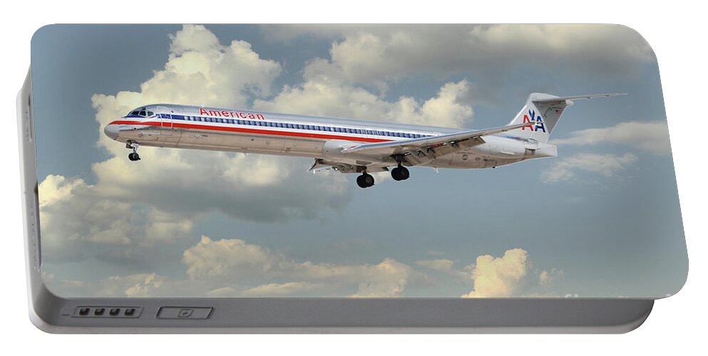 Md80 Portable Battery Charger featuring the digital art American Airlines MD-80 by Airpower Art