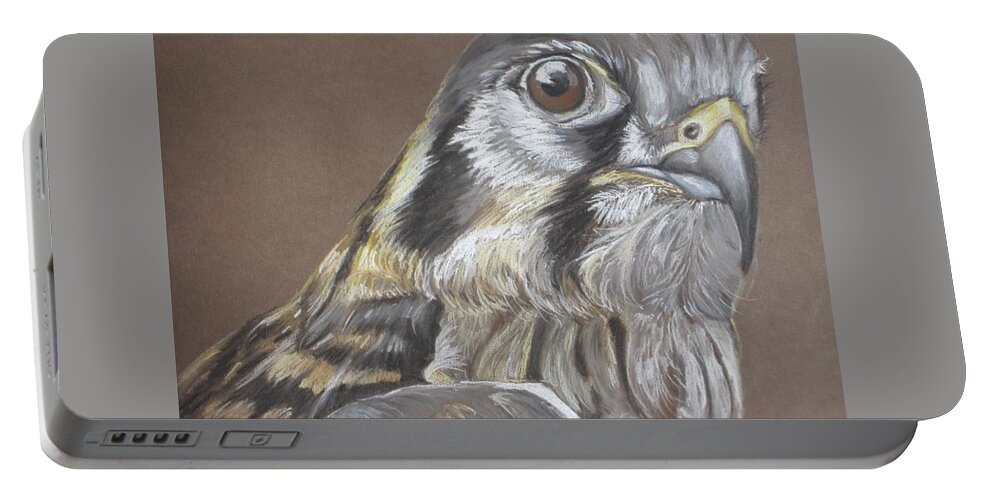 Bird Portable Battery Charger featuring the pastel American kestrel by Teresa Smith