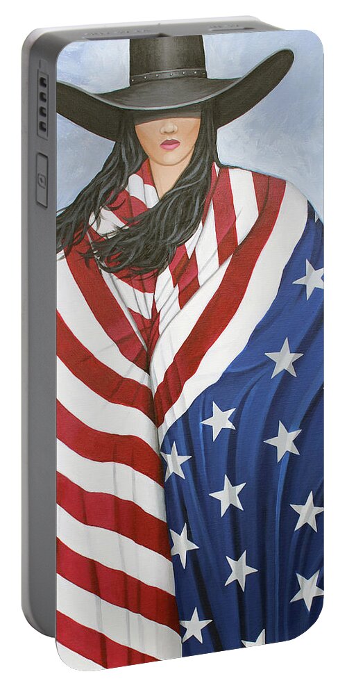 American Cowgirl Portable Battery Charger featuring the painting American Pride 1 by Lance Headlee