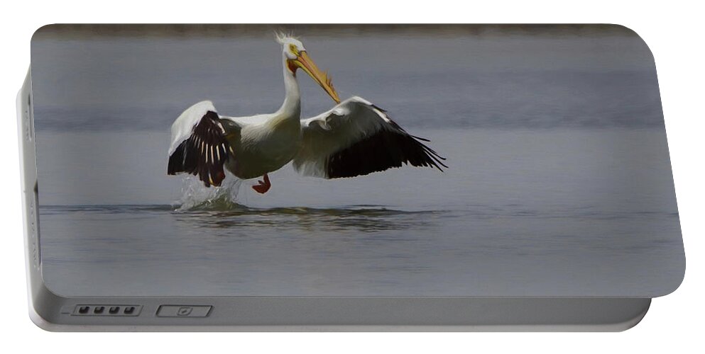American White Pelican Portable Battery Charger featuring the digital art American White Pelican DA by Ernest Echols