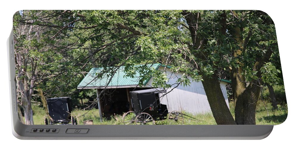 Amish Portable Battery Charger featuring the photograph Amish Barn and Buggy's by Rick Redman