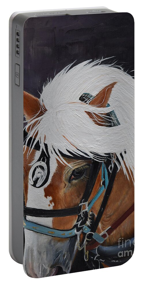 Horse Portable Battery Charger featuring the painting Amos - Haflinger - Horse by Jan Dappen