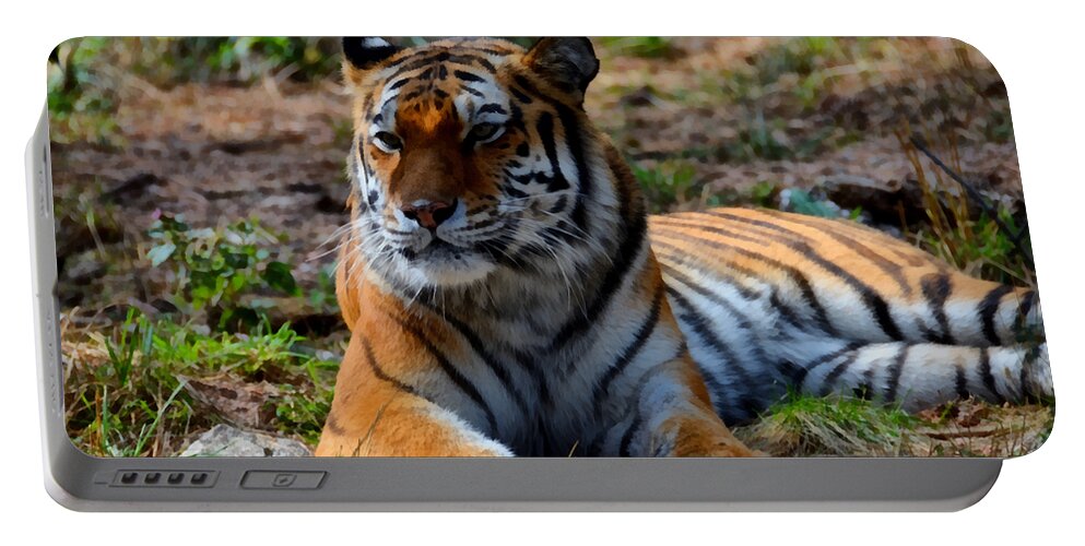 Amur Portable Battery Charger featuring the mixed media Amur Tiger 8 by Angelina Tamez