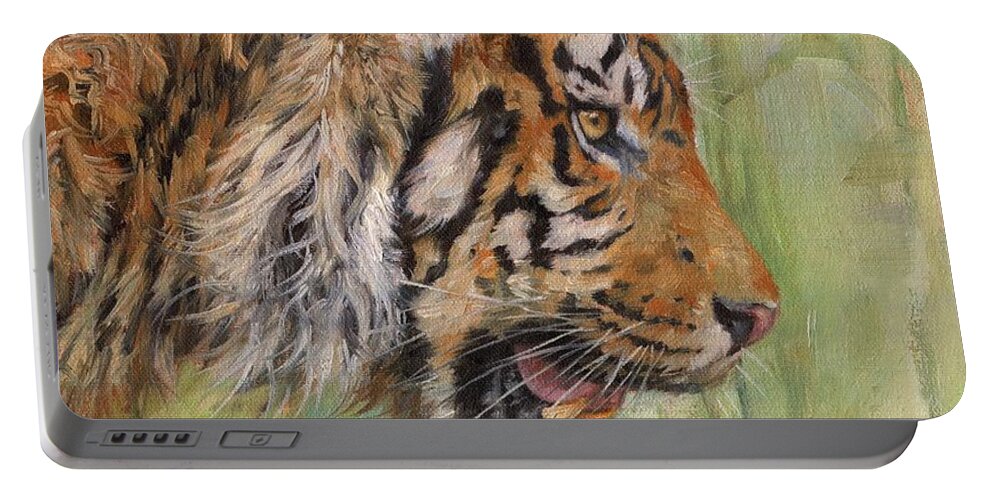 Tiger Portable Battery Charger featuring the painting Amur Tiger Profile by David Stribbling