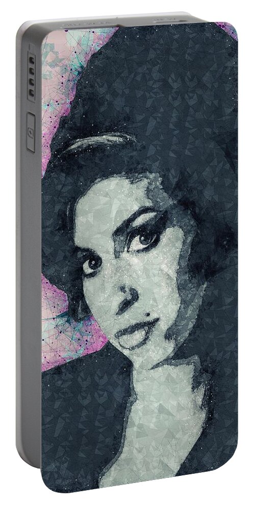 Amy Winehouse Portable Battery Charger featuring the mixed media Amy Winehouse Illustration by Studio Grafiikka