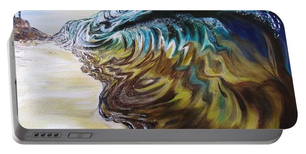 Ocean Portable Battery Charger featuring the painting Amy's Wave by Mandy Joy