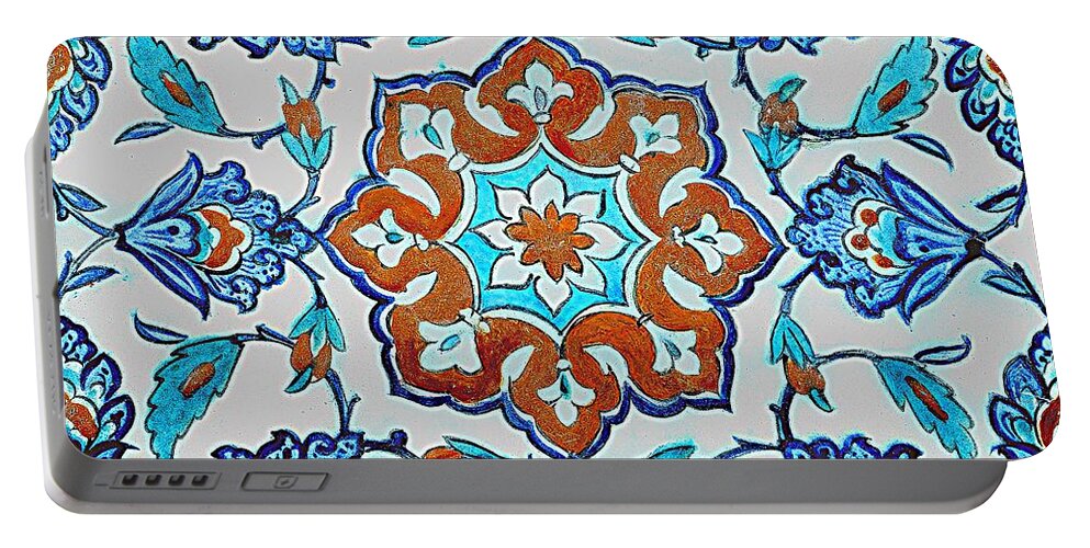  Portable Battery Charger featuring the painting An Iznik Polychrome Tile, Turkey, circa 1580, by Adam Asar, No 18b by Celestial Images