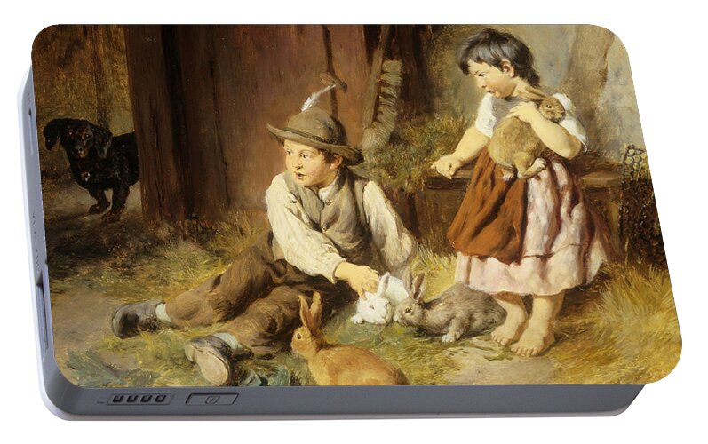 Cute Portable Battery Charger featuring the painting An Unwelcome Visitor by Felix Schlesinger