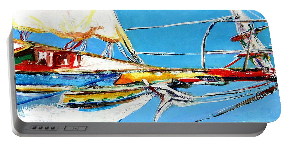 Boats Portable Battery Charger featuring the painting Anchored 2 by Marti Green
