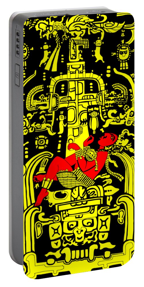 Ancient Portable Battery Charger featuring the digital art Ancient Astronaut Yellow and Red version by Piotr Dulski