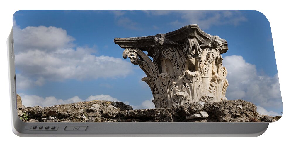 Georgia Mizuleva Portable Battery Charger featuring the photograph Ancient Pompeii Broken Treasures - Classical Corinthian Column Capital Right by Georgia Mizuleva