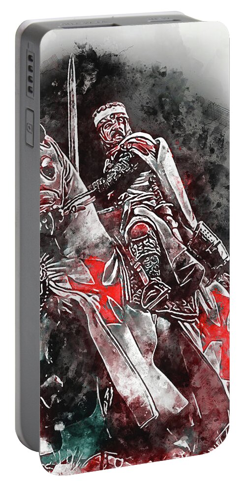 Ancient Templar Portable Battery Charger featuring the painting Ancient Templar Knight - Watercolor 02 by AM FineArtPrints