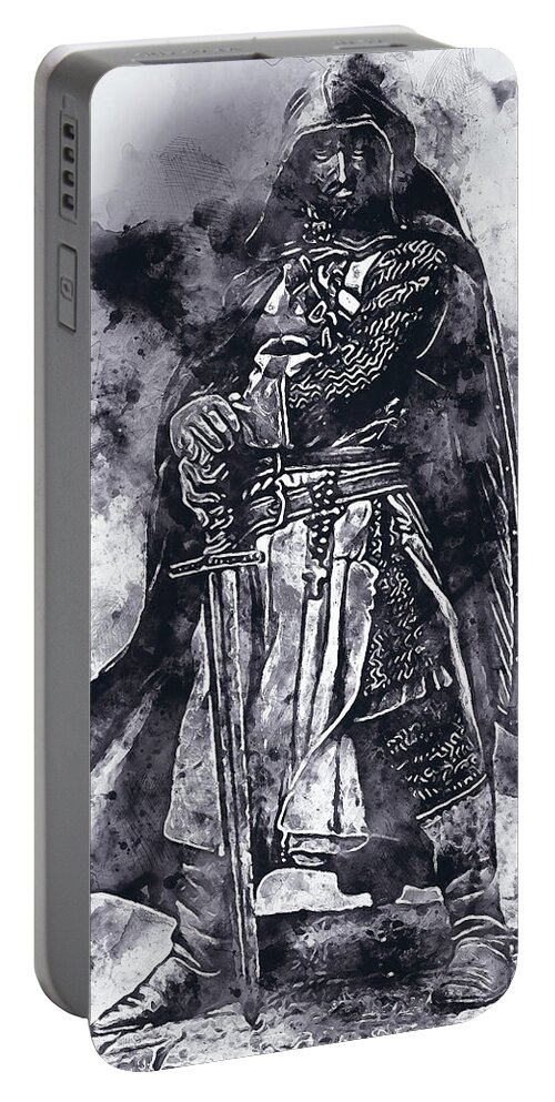 Ancient Templar Portable Battery Charger featuring the painting Ancient Templar Knight - Watercolor 07 by AM FineArtPrints