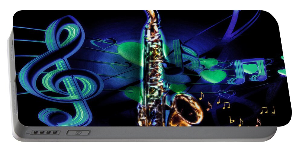 Music Portable Battery Charger featuring the digital art And All That Jazz by Pennie McCracken