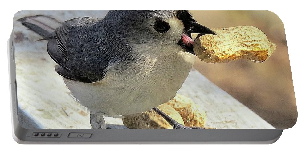 Tufted Titmouse Portable Battery Charger featuring the photograph And I'll Save This One for Later by Linda Stern