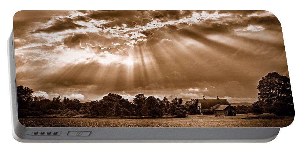 Barn Portable Battery Charger featuring the photograph And The Heavens Opened 3 by Mark Fuller