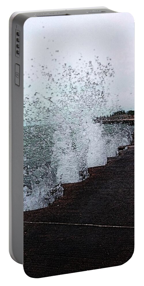 Waves Portable Battery Charger featuring the photograph And the Waves Leap For Joy by Nick Heap