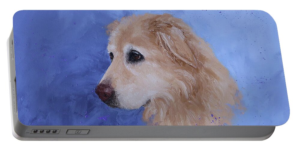 Dog Art Portable Battery Charger featuring the painting Angel, a Golden Retriever by Monica Burnette