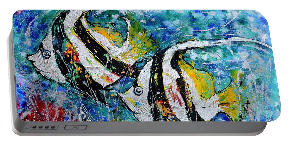 Angel Fish Portable Battery Charger featuring the painting Angel Fish by Jyotika Shroff