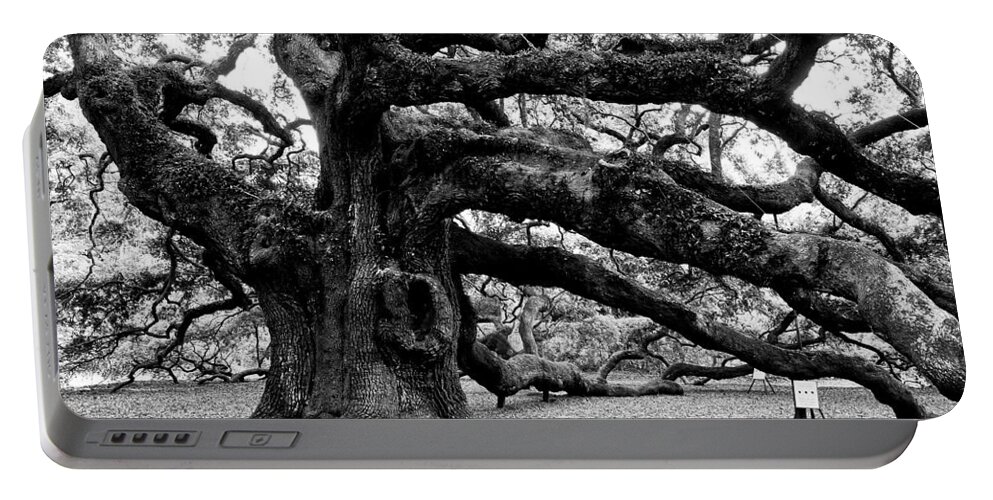 Nature Portable Battery Charger featuring the photograph Angel Oak Tree 2009 Black and White by Louis Dallara