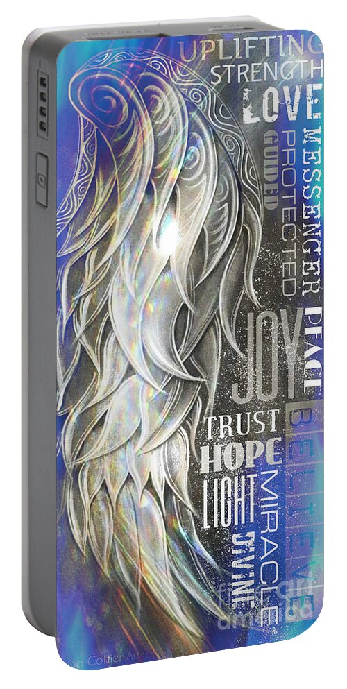 Word Portable Battery Charger featuring the painting Angel Wing Wordart Blue by Reina Cottier
