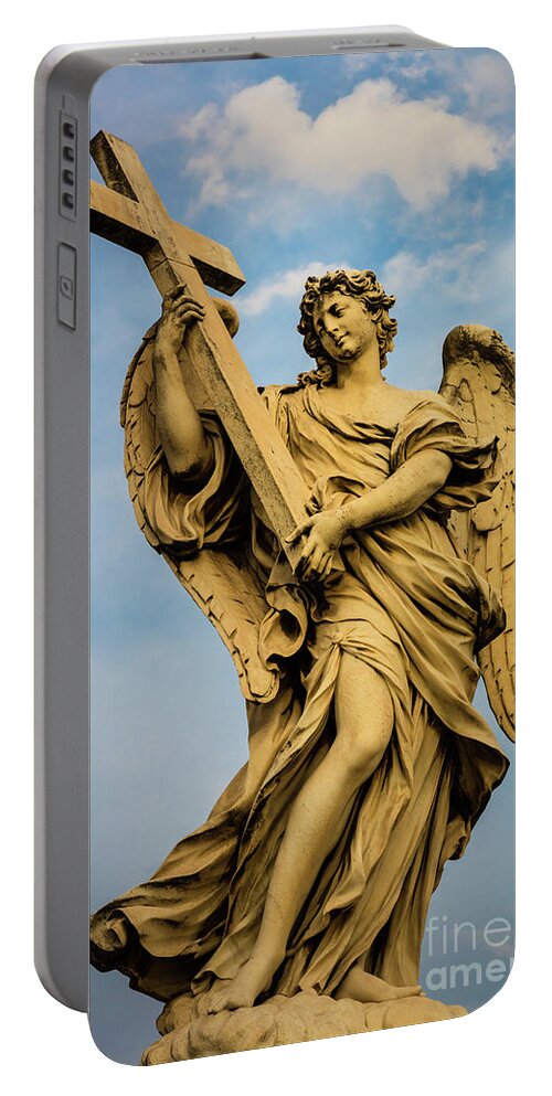 Castel Sant'angelo Portable Battery Charger featuring the photograph Angel with Cross by Inge Johnsson