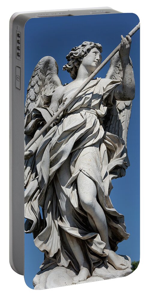 Rome Sculpture Statue Pont Stangelo Europe European Italy Italia Rome Roma Roman Art History Historic Beautiful Style Romantic Romance Summer In Italy Landmark Monument Bridge Capital Tiber Domenico Guidi Portable Battery Charger featuring the photograph Angel with the Lance by Michael Evans