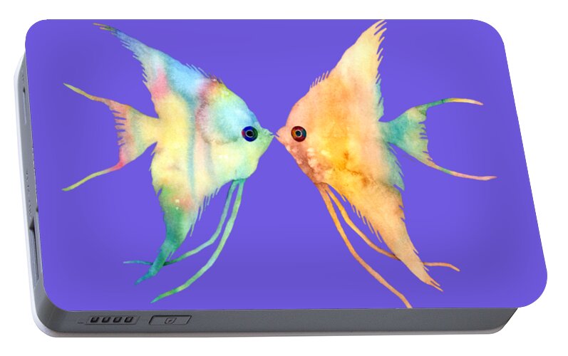 Fish Portable Battery Charger featuring the painting Angelfish Kissing by Hailey E Herrera