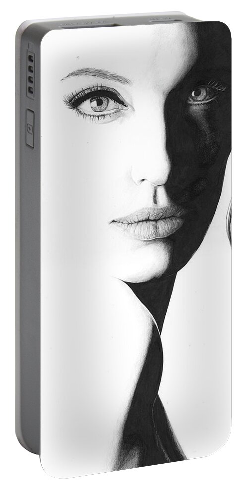 Celebrity Portable Battery Charger featuring the drawing Angelina by Rob De Vries