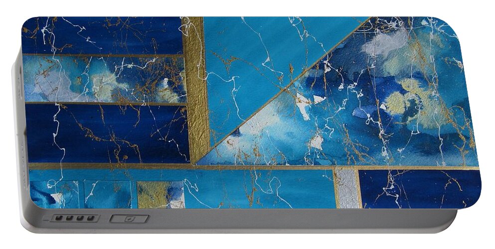 Mixed Media Portable Battery Charger featuring the painting Angular Abstract in Turquoise by Louise Adams