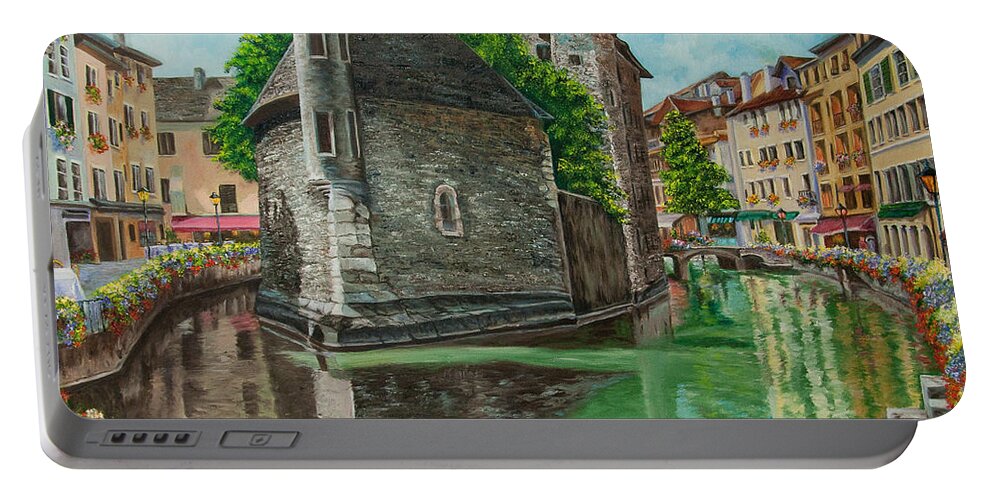 Annecy France Art Portable Battery Charger featuring the painting Annecy-The Venice Of France by Charlotte Blanchard