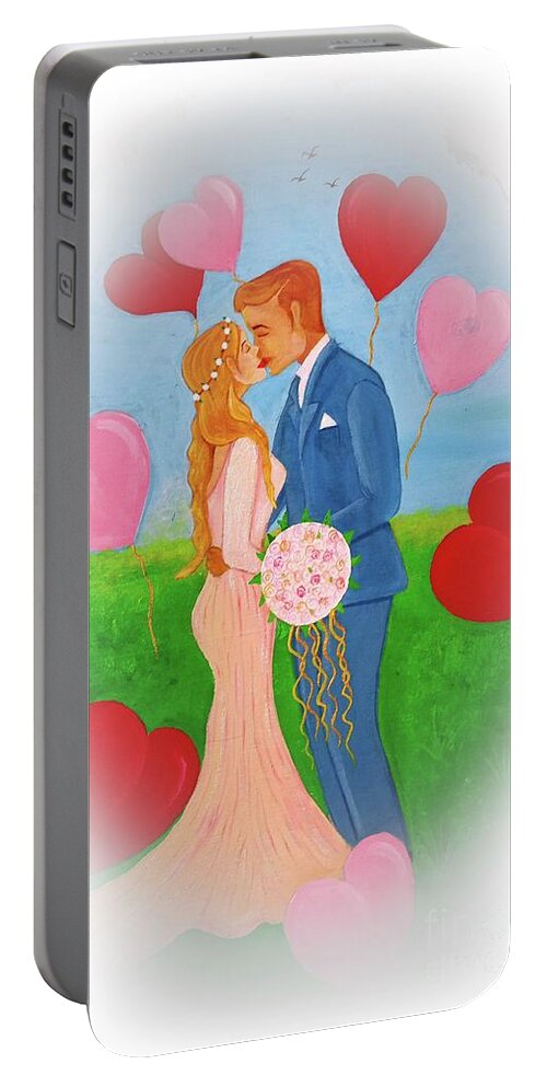 Painting Portable Battery Charger featuring the painting Anniversary by Sudakshina Bhattacharya