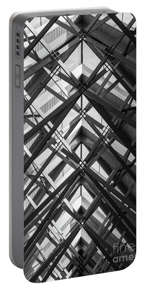 Architecture Portable Battery Charger featuring the photograph Anthony Skylights Grayscale by Jennifer White