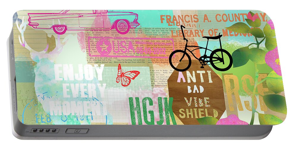 Anti Bad Vibe Shield Portable Battery Charger featuring the mixed media Anti Bad Vibe Shield by Claudia Schoen