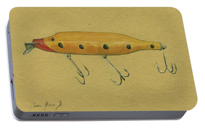 Rainbow Trout Portable Battery Charger featuring the painting Antique lure by Juan Bosco