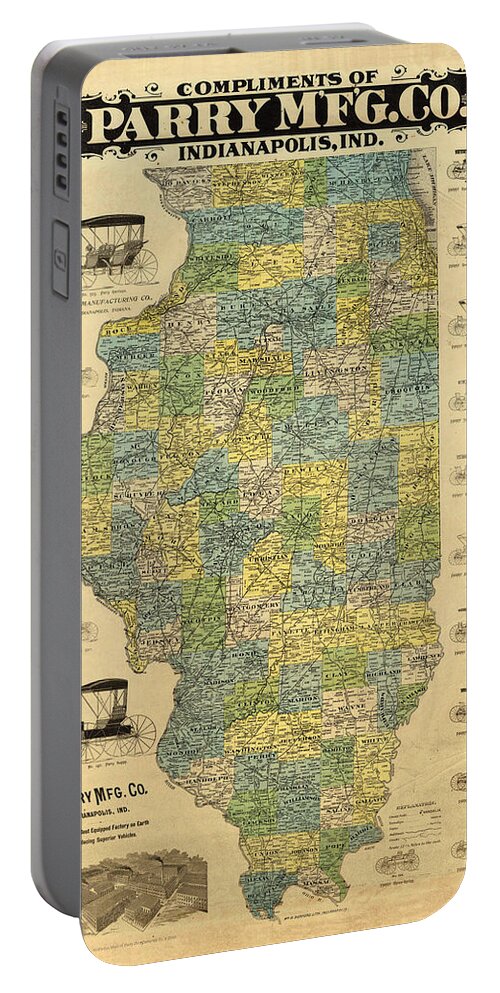 Map Of Indianapolis Portable Battery Charger featuring the drawing Antique map of Indianapolis by the Parry mfg company - Historical map by Studio Grafiikka