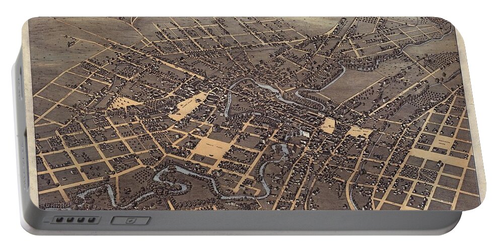 Antique Birds Eye View Map Of San Antonio Portable Battery Charger featuring the drawing Antique Maps - Old Cartographic maps - Antique Birds Eye View Map of San Antonio, Texas, 1873 by Studio Grafiikka
