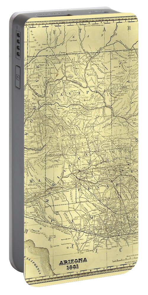 Antique Arizona Map Portable Battery Charger featuring the drawing Antique Maps - Old Cartographic maps - Antique Map of Arizona, 1881 by Studio Grafiikka