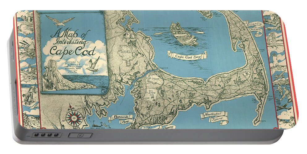 Antique Map Of Cape Cod Portable Battery Charger featuring the drawing Antique Maps - Old Cartographic maps - Antique Map of Cape Cod, Massachusetts, 1945 by Studio Grafiikka
