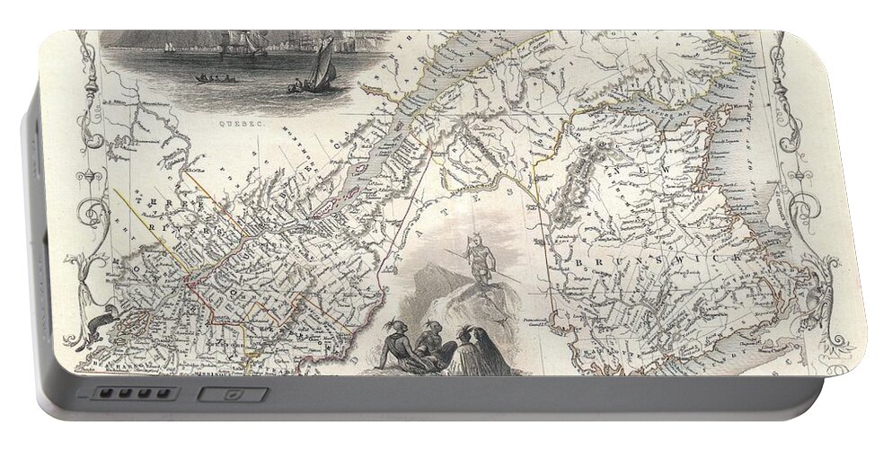 Antique Map Of Canada Portable Battery Charger featuring the drawing Antique Maps - Old Cartographic maps - Antique Map of East Canada, Quebec, New Brunswick - 1850 by Studio Grafiikka