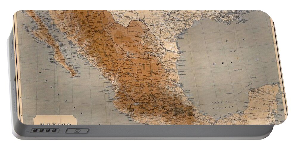 Antique Map Portable Battery Charger featuring the drawing Antique Maps - Old Cartographic maps - Antique Map of Mexico, 1919 by Studio Grafiikka