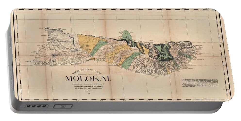 Antique Map Of Molokai Portable Battery Charger featuring the drawing Antique Maps - Old Cartographic maps - Antique Map of Molokai, Hawaiian Island, 1897 by Studio Grafiikka